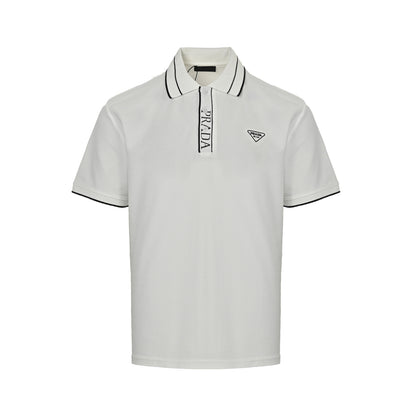 Prada 25ss placket threaded letter triangle logo embroidered Polo short sleeves