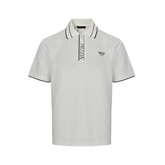 Prada 25ss placket threaded letter triangle logo embroidered Polo short sleeves