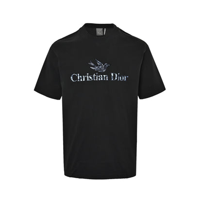 Dior ink bird print letter short sleeves