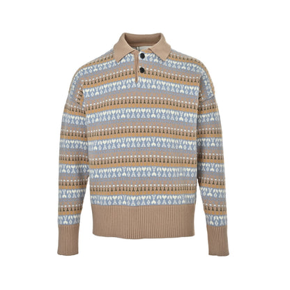 Ami Love Jacquard Striped Lapel Polo Sweater