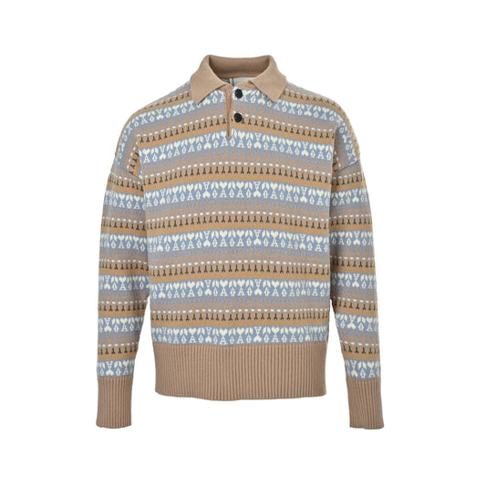 Ami Love Jacquard Striped Lapel Polo Sweater