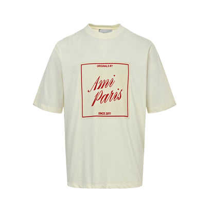 Ami Paris 26ss retro flocked letter print short sleeves