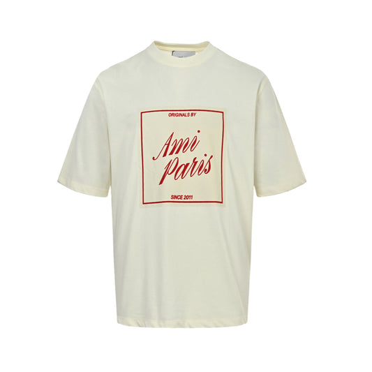 Ami Paris 26ss retro flocked letter print short sleeves