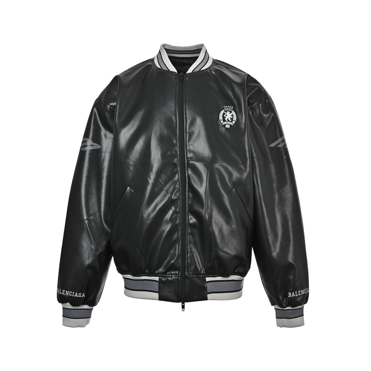 Balenciaga 3M embroidered gray Manchester United baseball flight leather jacket