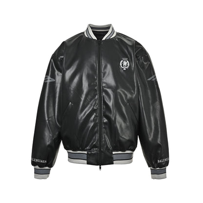 Balenciaga 3M embroidered gray Manchester United baseball flight leather jacket