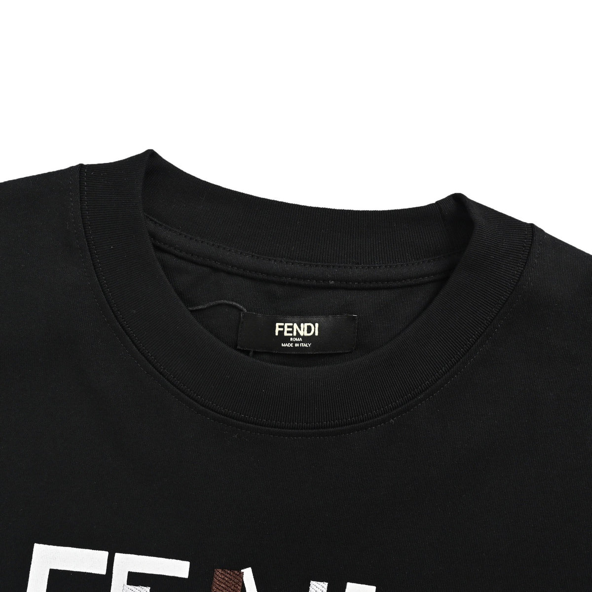 Fendi 26ss geometric letter embroidery printed short sleeves