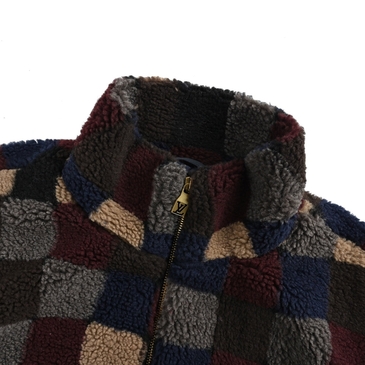 Louis Vuitton 25Fw color-blocked checkerboard sherpa jacket