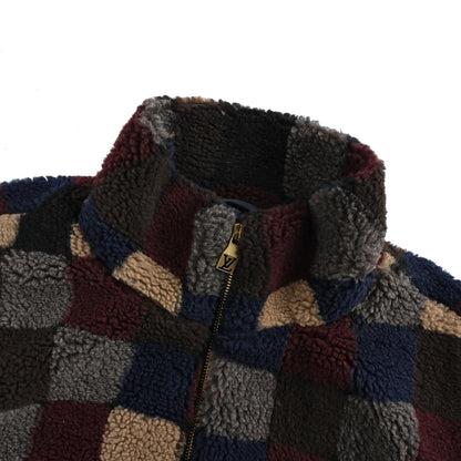 Louis Vuitton 25Fw color-blocked checkerboard sherpa jacket