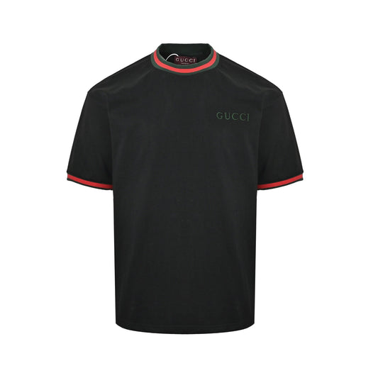 Gucci letter embroidered red and green ribbed short sleeves