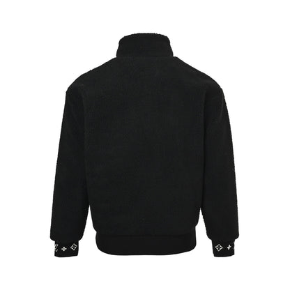 Louis Vuitton 24Fw leather sherpa stand collar jacket (black)