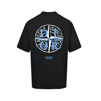 Dior Stone Island joint printed logo hole short sleeves