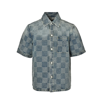 Louis Vuitton all-over checkerboard denim short sleeves