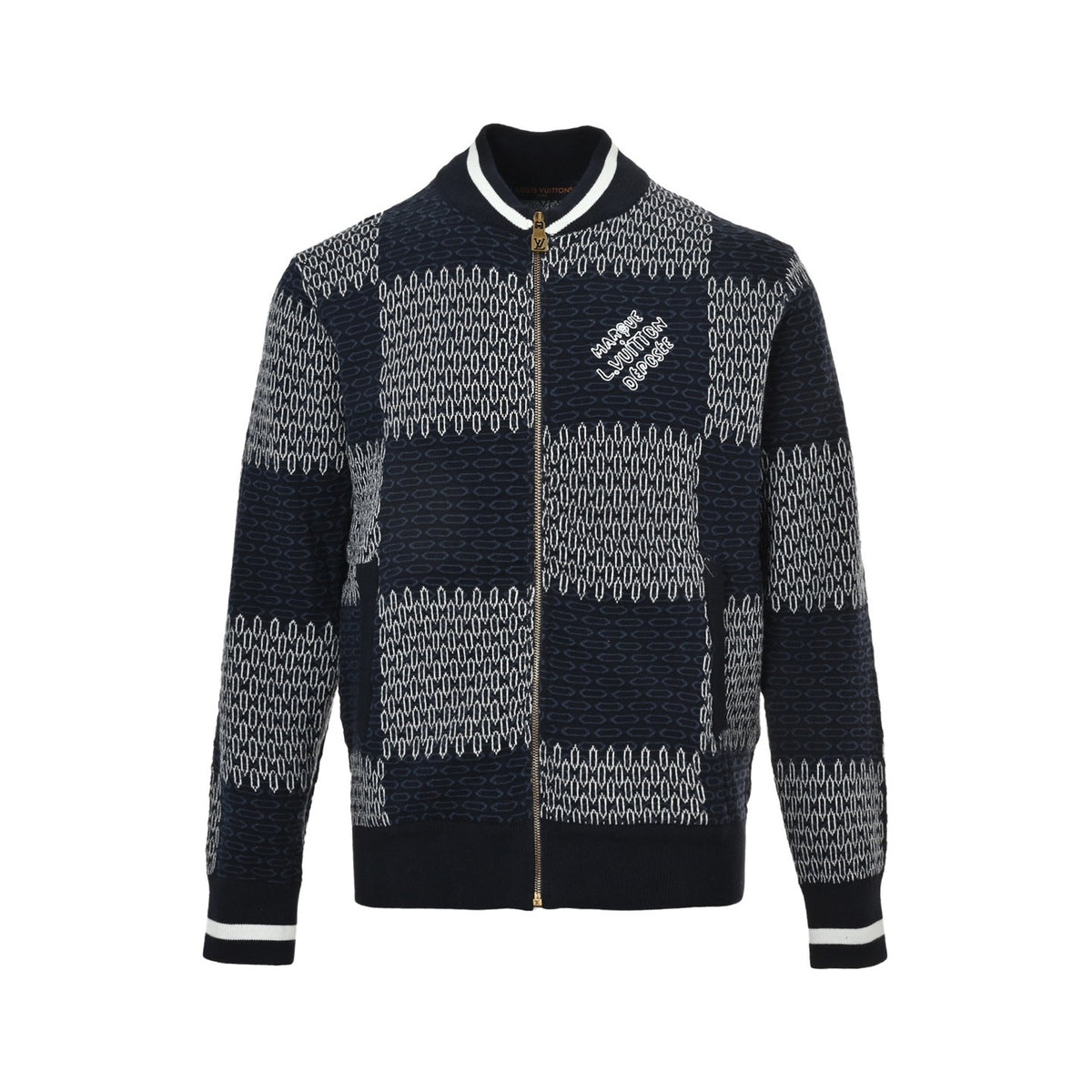 Louis Vuitton 25Fw checkerboard jacquard knitted zipper jacket