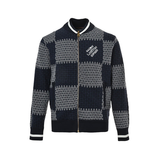 Louis Vuitton 25Fw checkerboard jacquard knitted zipper jacket