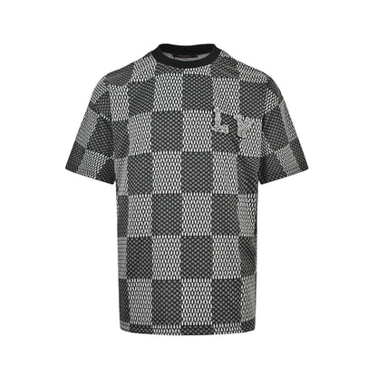 Louis Vuitton rhinestone letter logo checkerboard short sleeves
