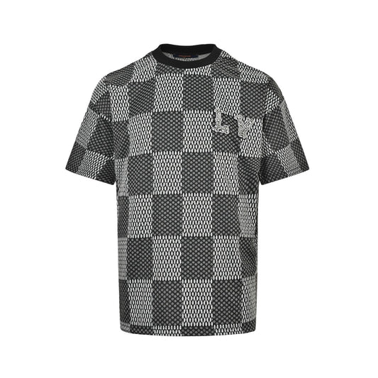 Louis Vuitton rhinestone letter logo checkerboard short sleeves