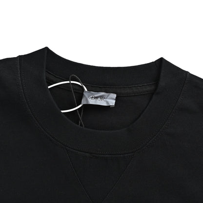 Dior gradient blue front and back graffiti embroidered short sleeves