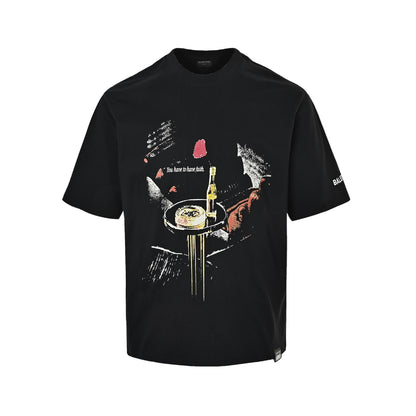 Balenciaga HBO joint rose wine bottle printed short sleeves