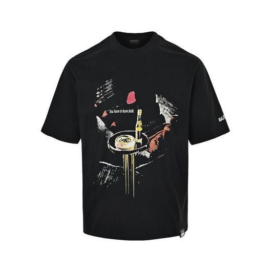 Balenciaga HBO joint rose wine bottle printed short sleeves
