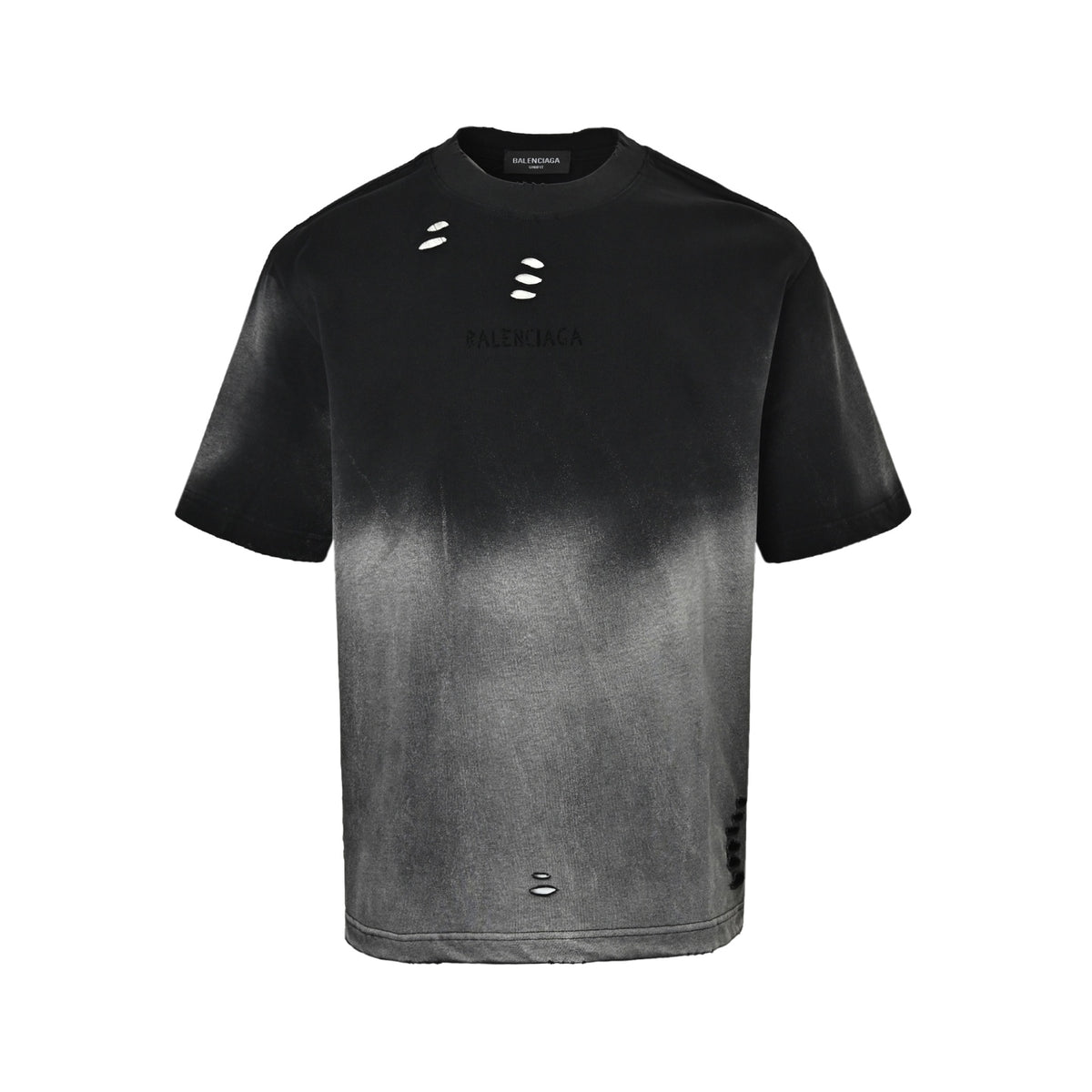 Balenciaga metal patch logo cut distressed short sleeves on the back