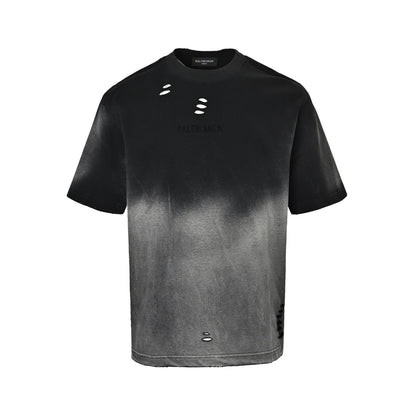 Balenciaga metal patch logo cut distressed short sleeves on the back