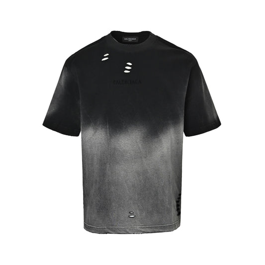 Balenciaga metal patch logo cut distressed short sleeves on the back