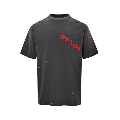 SAINT MICHAEL irregular letter pocket printed short sleeves