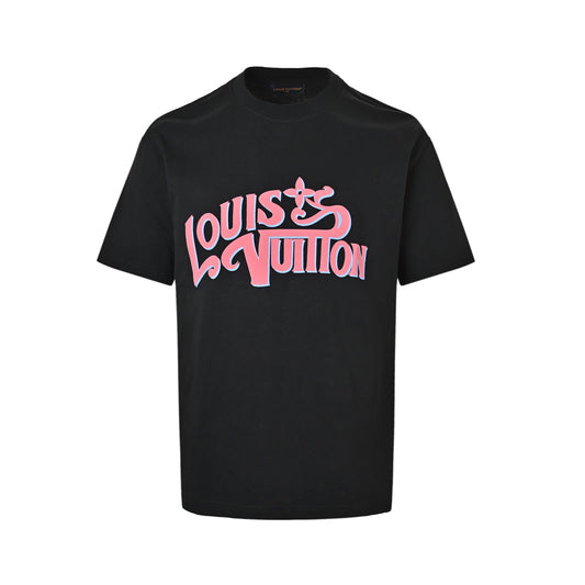 Louis Vuitton pink graffiti 3D letter short sleeves