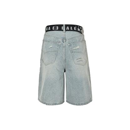Balenciaga Paris belt three-point denim shorts