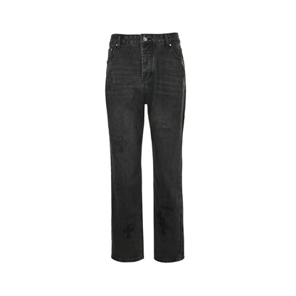 Chrome Hearts/Chrome Heart cross patch embroidered washed jeans