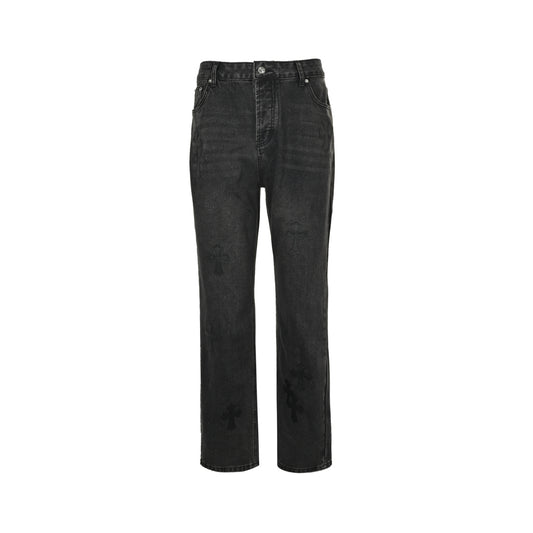 Chrome Hearts/Chrome Heart cross patch embroidered washed jeans