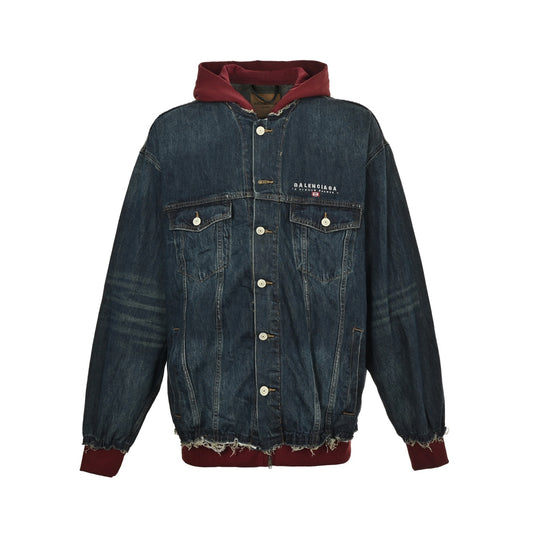 Balenciaga/Balanciaga 25Fw embroidered letters fake two-piece hooded denim jacket