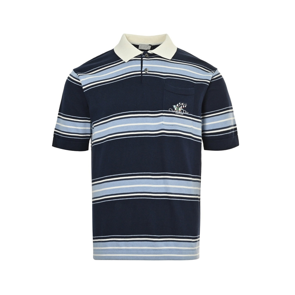 Dior 25ss lily of the valley embroidered striped knitted Polo short sleeves