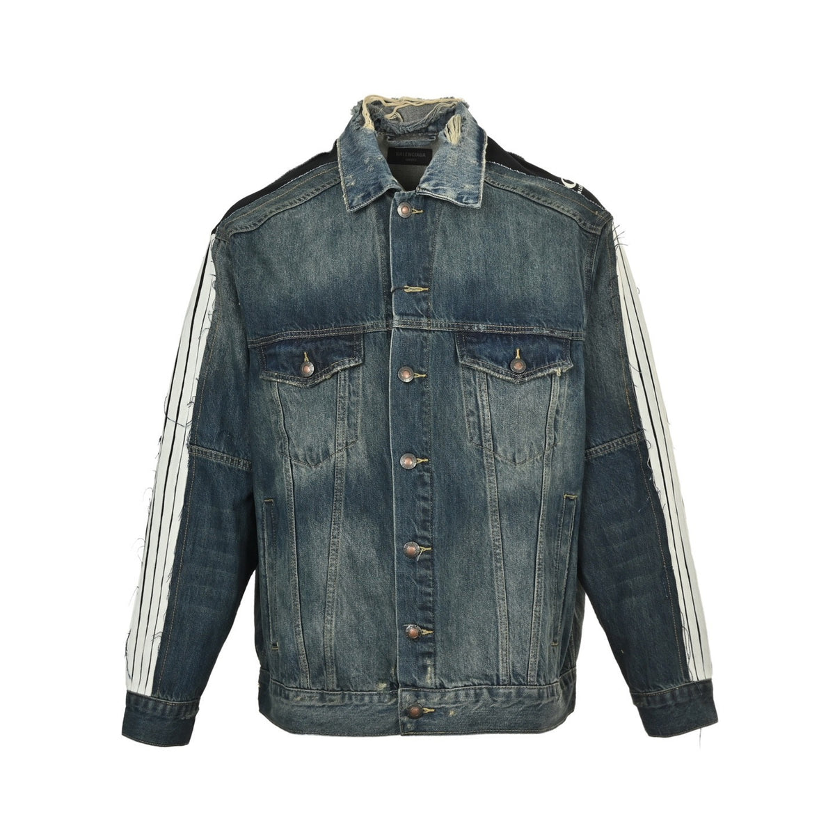 Balenciaga/Balanciaga 25Fw circular embroidered webbing splicing destroyed denim jacket