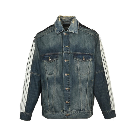 Balenciaga/Balanciaga 25Fw circular embroidered webbing splicing destroyed denim jacket