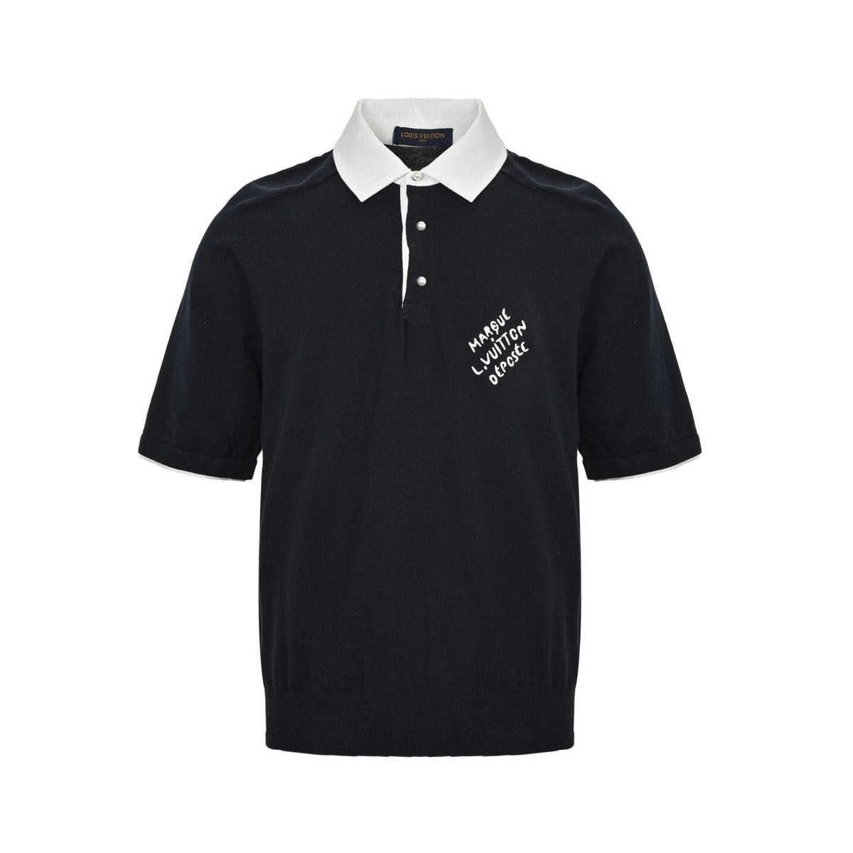 Louis Vuitton pearl button white collar knitted Polo short sleeves