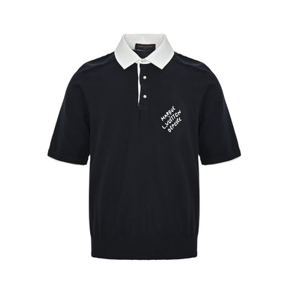 Louis Vuitton pearl button white collar knitted Polo short sleeves
