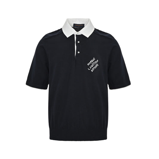 Louis Vuitton pearl button white collar knitted Polo short sleeves