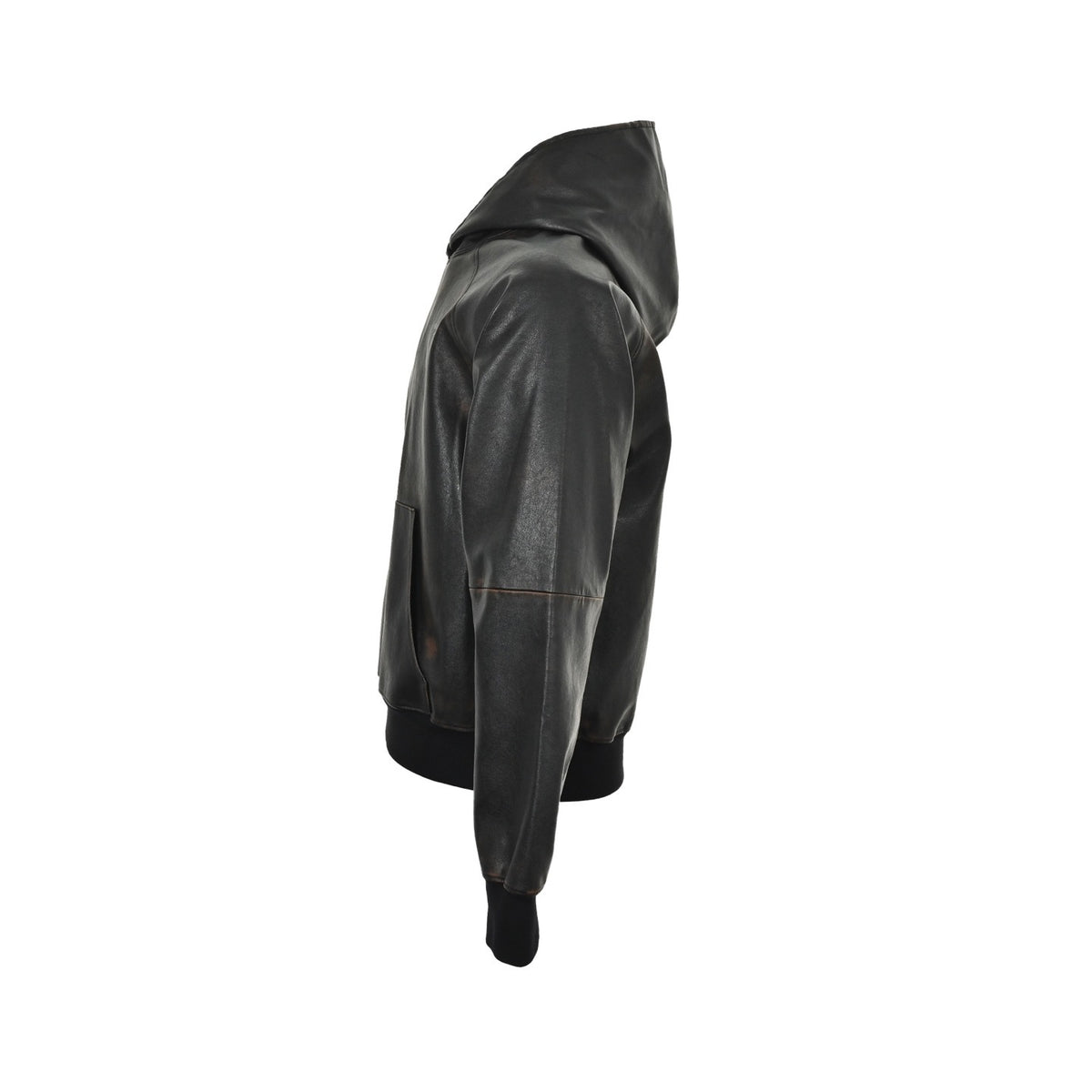 Prada 25Fw distressed raglan hooded leather jacket