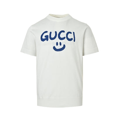 Gucci graffiti smiley logo letters jacquard knitted short sleeves