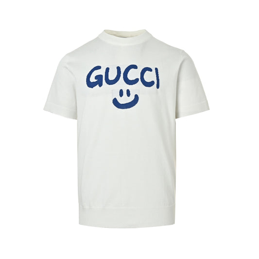 Gucci graffiti smiley logo letters jacquard knitted short sleeves