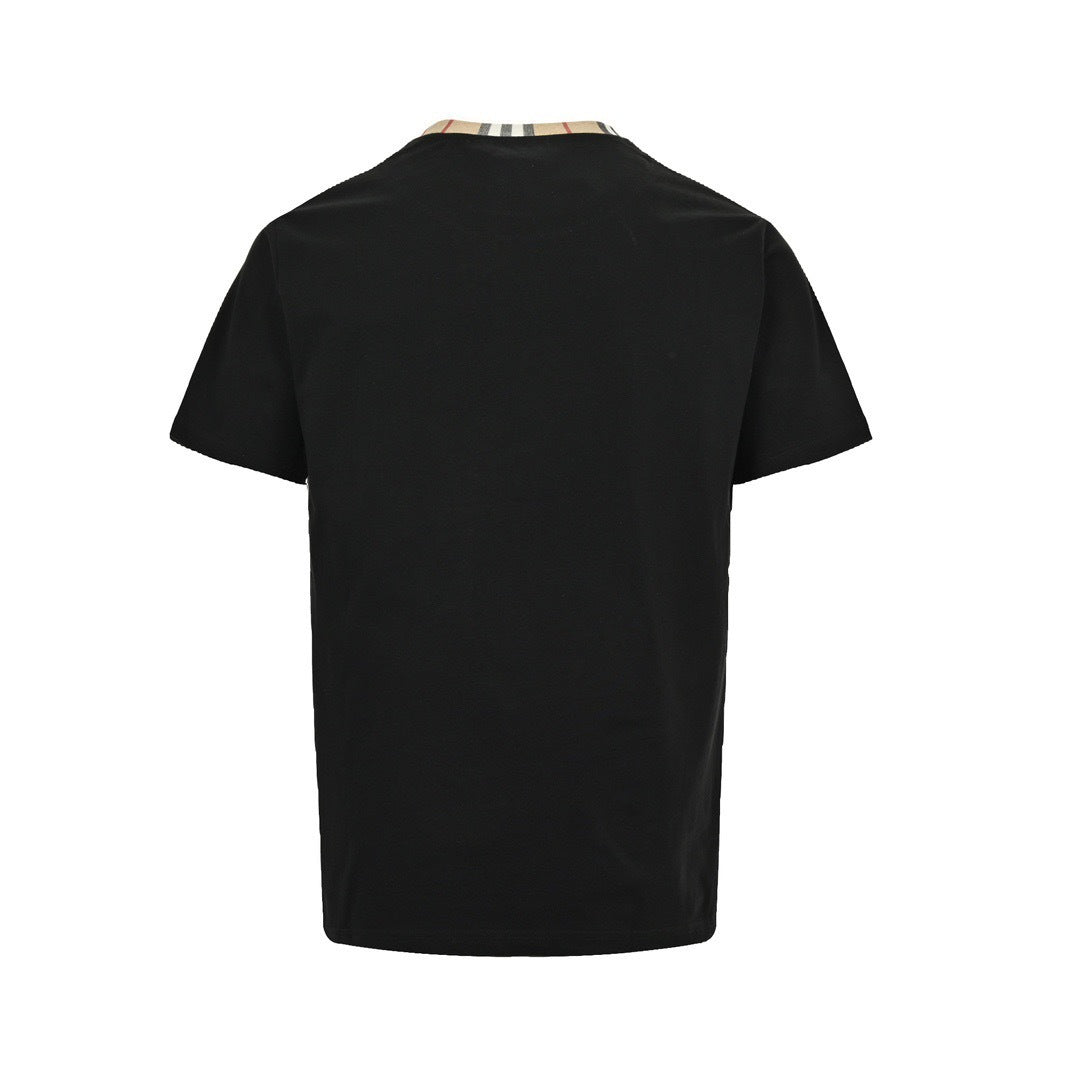 Burberry 24ss plaid collar patchwork embroidered letter short sleeves