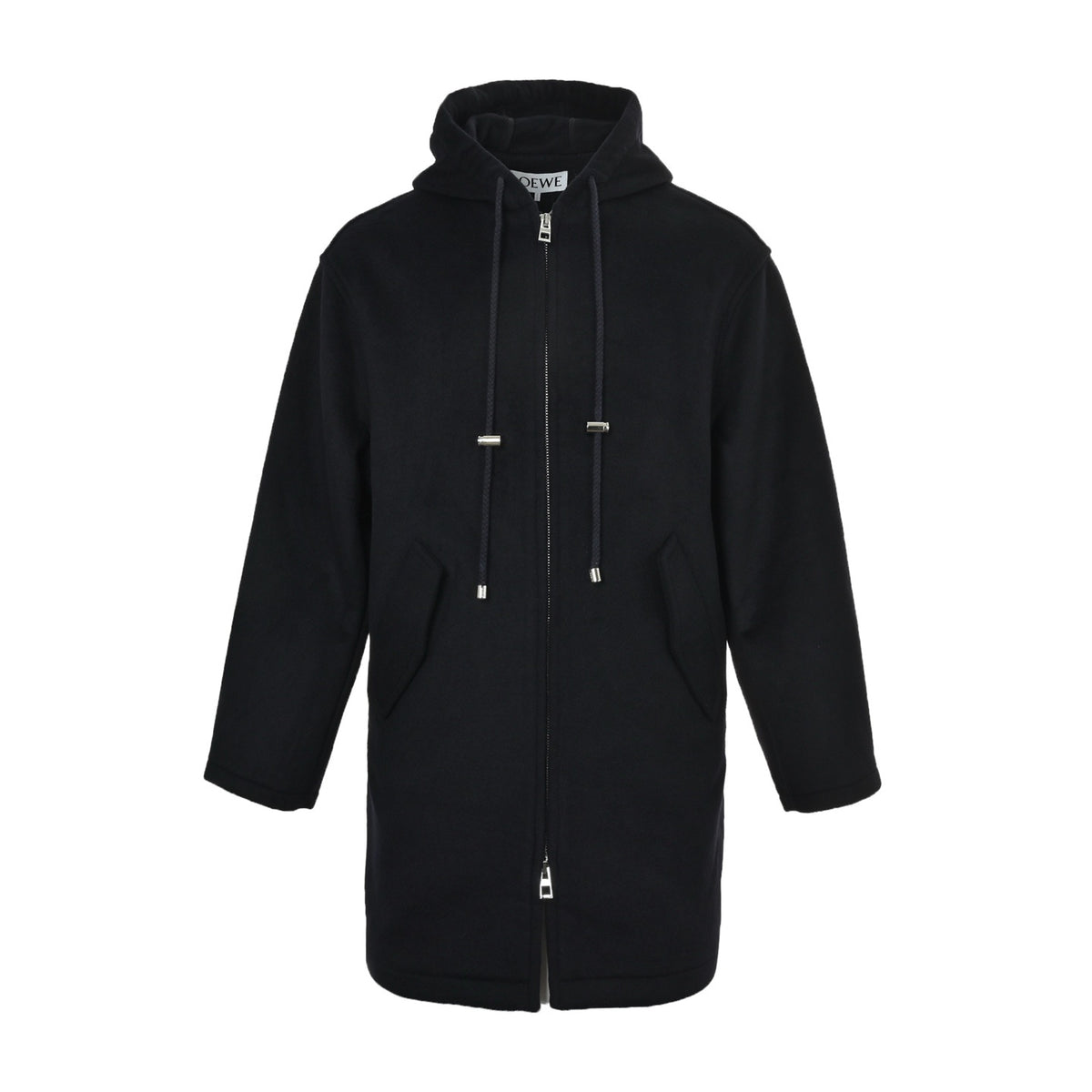 Loewe/Luo Yiwei long hooded coat with leather label