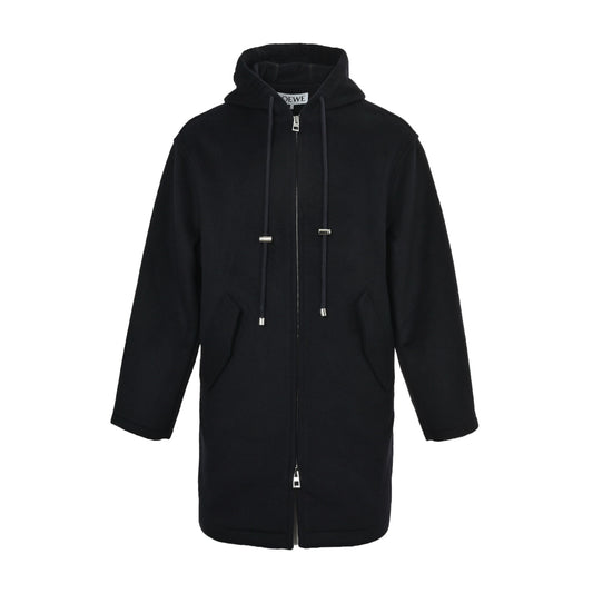 Loewe/Luo Yiwei long hooded coat with leather label