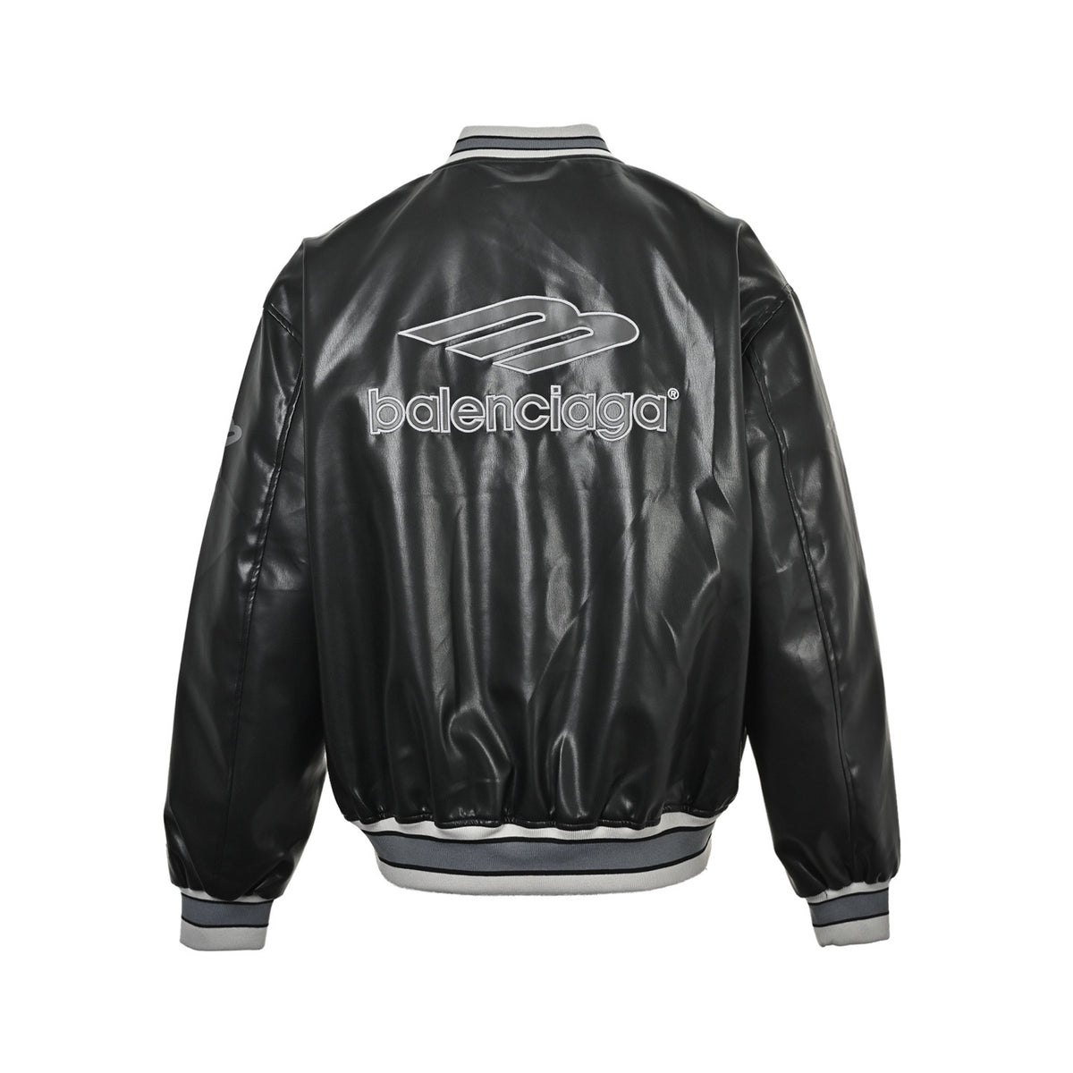 Balenciaga 3M embroidered gray Manchester United baseball flight leather jacket