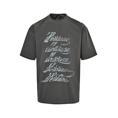 We11 Done distressed gradient hand-painted barrage LOGO printed short sleeves