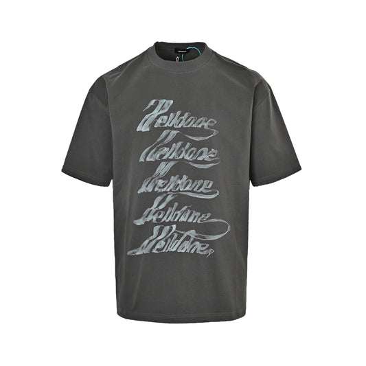 We11 Done distressed gradient hand-painted barrage LOGO printed short sleeves
