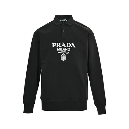 Prada 25Fw towel embroidered logo lapel sweatshirt