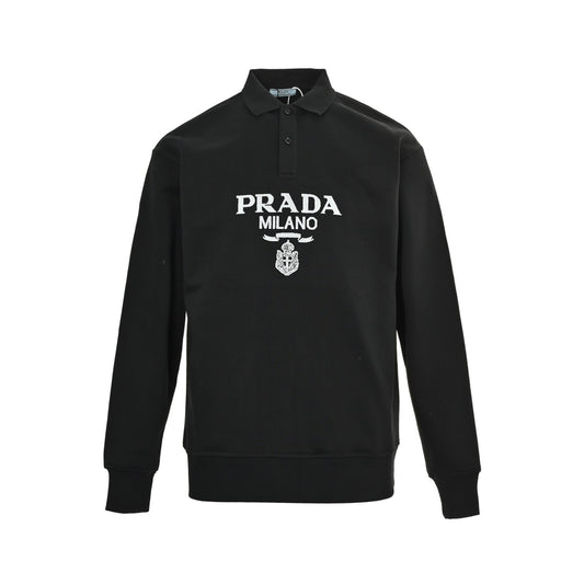 Prada 25Fw towel embroidered logo lapel sweatshirt