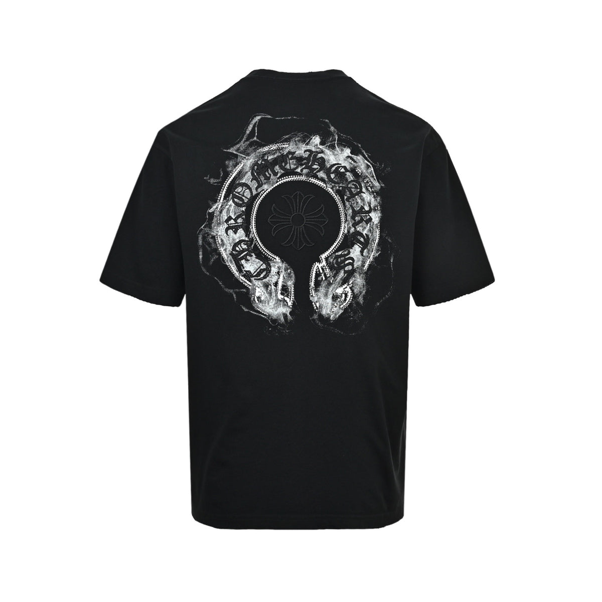 Chrome Hearts Horseshoe Embroidery Smoke Splashed Ink Hole Short Sleeves